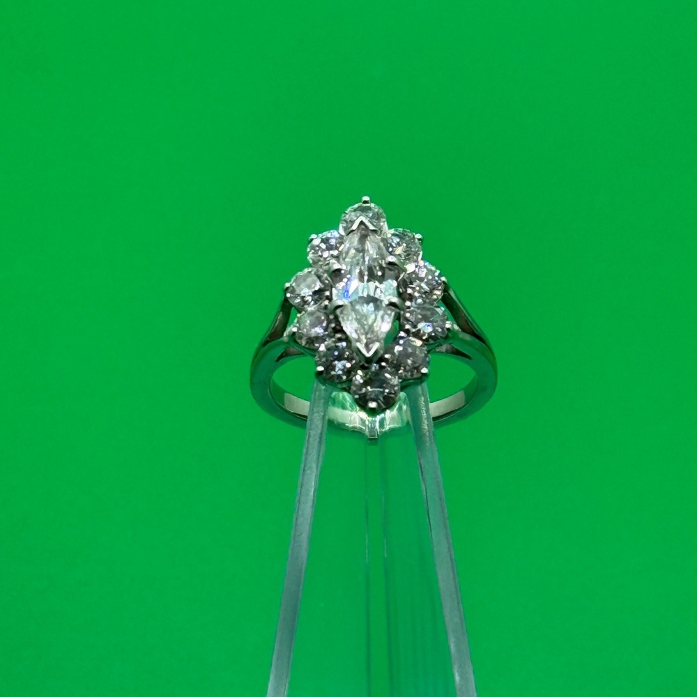Diamond ring set in platinum.